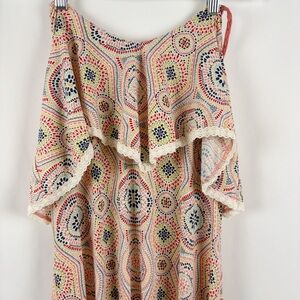 xhiliration Women Boho Maxi Colorful Patterned Ruffled & Lace Dress - L